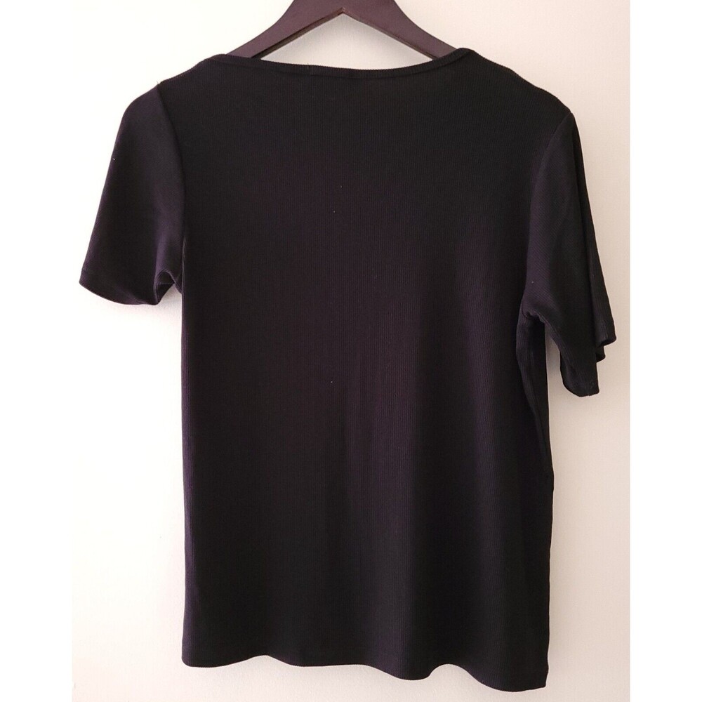 LNA Rio Ruched Black Ribbed Tee Bow Cutout Left Shoulder Size M - Picture 5 of 7